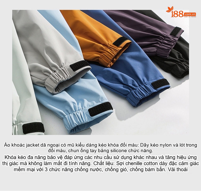 Áo Khoác Dù Có Mũ Trùm Đầu Unisex Màu Tím, Cam, Xanh Dương, Xám... chi tiết 6