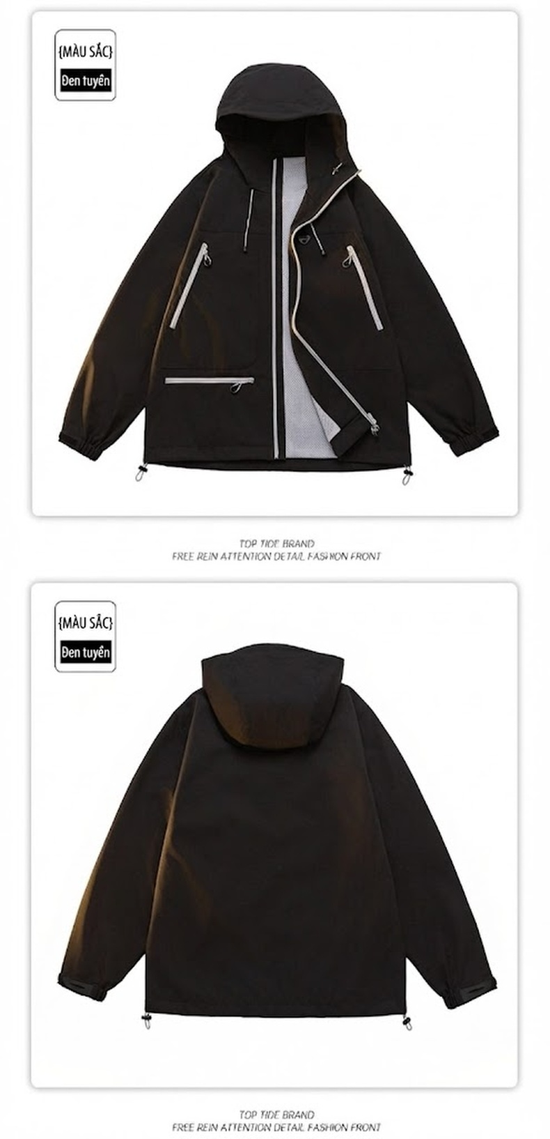 Áo Khoác Dù Có Mũ Trùm Đầu Unisex Màu Tím, Cam, Xanh Dương, Xám... chi tiết 13