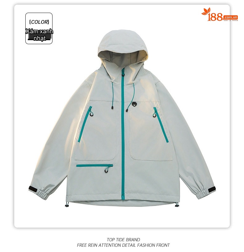 Áo Khoác Dù Có Mũ Trùm Đầu Unisex Màu Tím, Cam, Xanh Dương, Xám... chi tiết 14