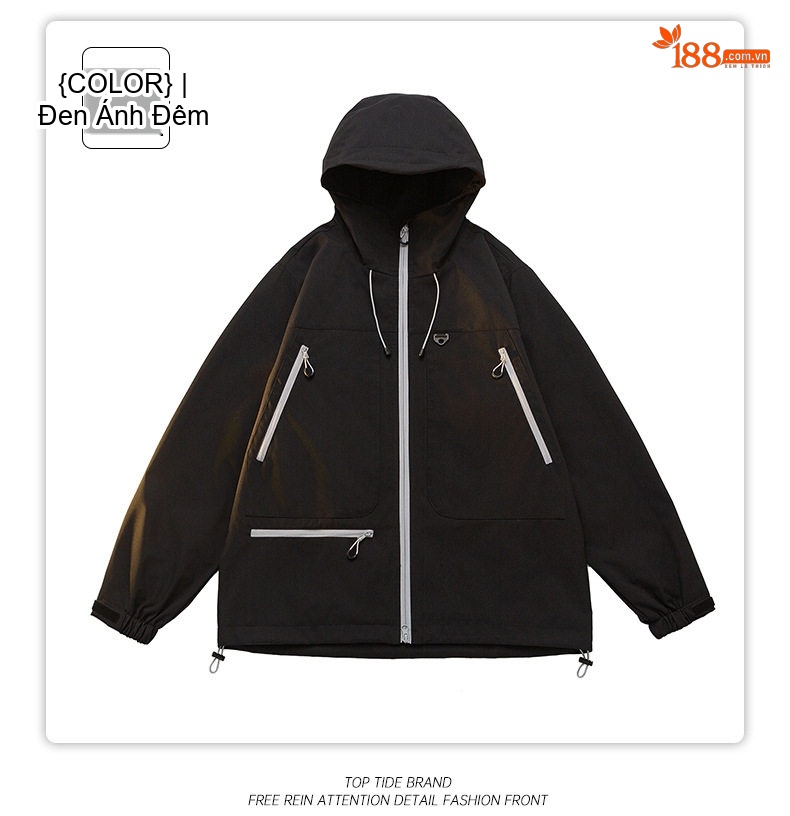 Áo Khoác Dù Có Mũ Trùm Đầu Unisex Màu Tím, Cam, Xanh Dương, Xám... chi tiết 12