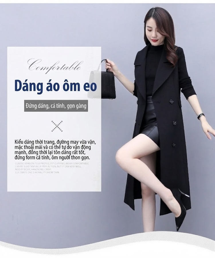 Áo Khoác Gile Dáng Dài Nữ Thu Đông Phong Cách Hàn Quốc Màu Đen chi tiết 2
