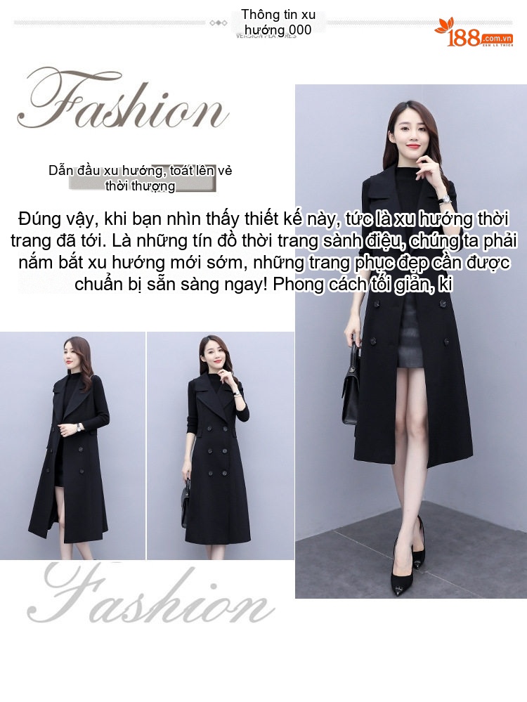 Áo Khoác Gile Dáng Dài Nữ Thu Đông Phong Cách Hàn Quốc Màu Đen chi tiết 4