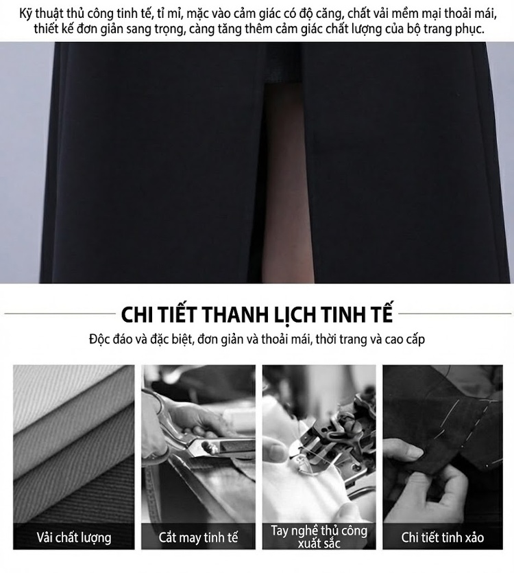 Áo Khoác Gile Dáng Dài Nữ Thu Đông Phong Cách Hàn Quốc Màu Đen chi tiết 8