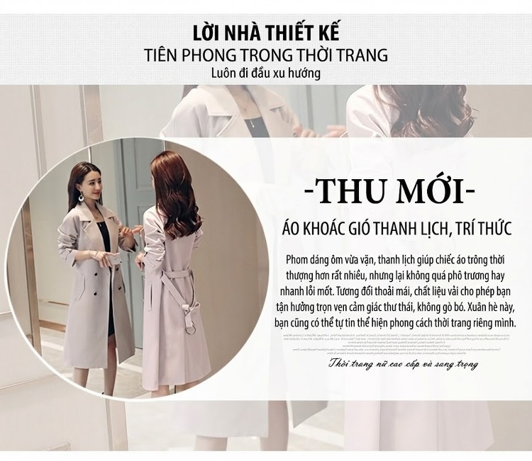 Áo Khoác Gió Dáng Dài Nữ Phong Cách Hàn Quốc Thu Đông Thiết Kế Tôn Dáng Màu Đen, Be, Đỏ, Xanh Navy... chi tiết 3