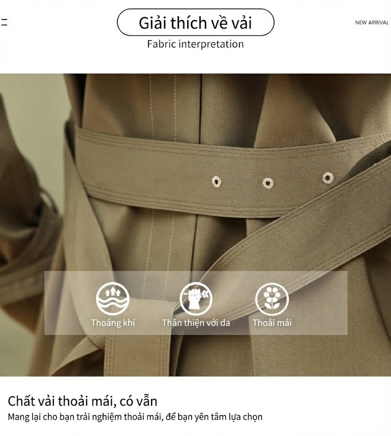 Áo Khoác Gió Dáng Dài Vừa Phong Cách Anh Quốc Thanh Lịch Màu Be, Xanh Olive chi tiết 6