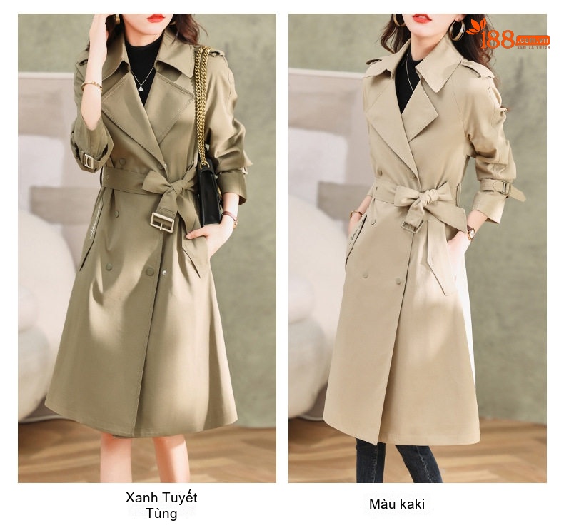 Áo Khoác Gió Dáng Dài Vừa Phong Cách Anh Quốc Thanh Lịch Màu Be, Xanh Olive chi tiết 9