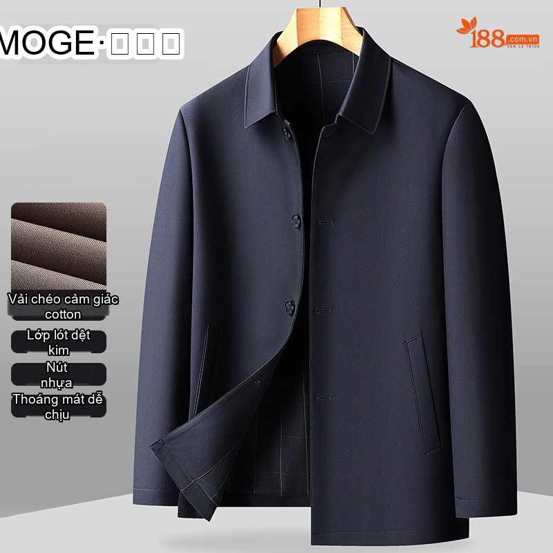 Áo Khoác Gió Nam Cổ Bẻ Cotton Phong Cách Công Sở Màu Đen, Xám, Nâu