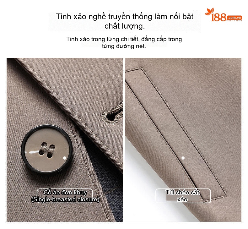 Áo Khoác Gió Nam Cổ Bẻ Cotton Phong Cách Công Sở Màu Đen, Xám, Nâu chi tiết 8