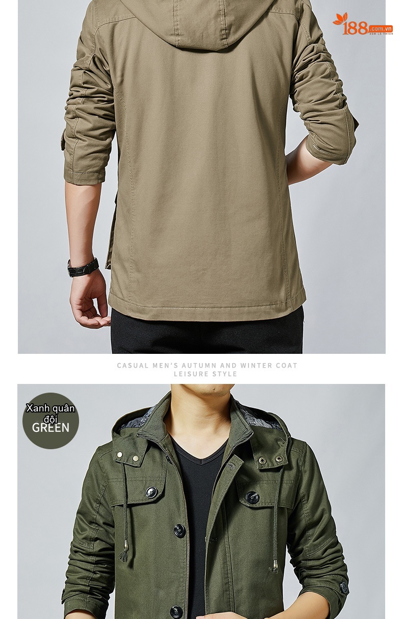 Áo Khoác Gió Nam Cotton Dáng Dài Vừa Vặn Phong Cách Hàn Quốc Màu Nâu, Đen, Xanh Olive, Kem... chi tiết 9