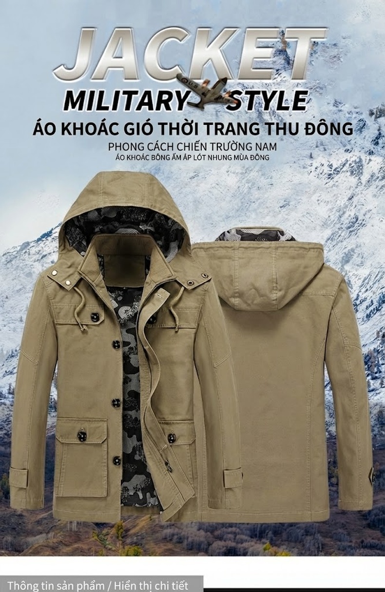 Áo Khoác Gió Nam Cotton Dáng Dài Vừa Vặn Phong Cách Hàn Quốc Màu Nâu, Đen, Xanh Olive, Kem... chi tiết 1