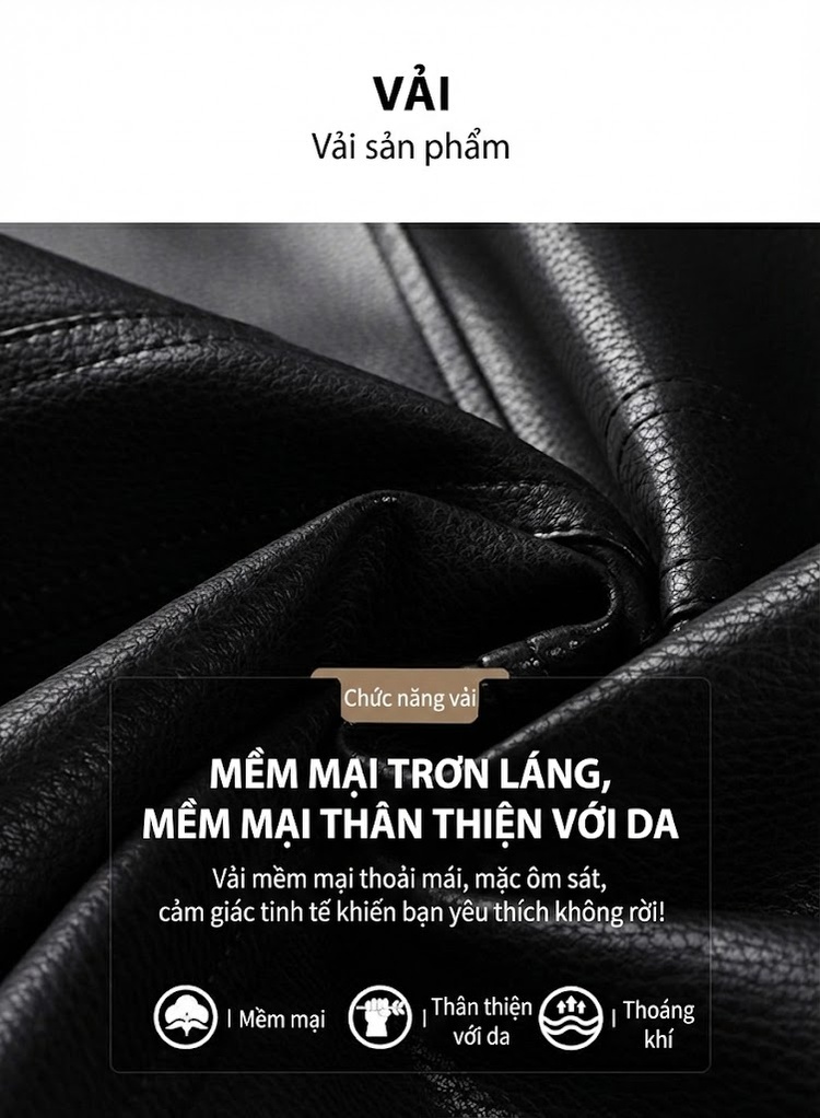 Áo Khoác Gió Nam Da PU Lót Lông Cừu Giả Cổ Áo Vest Ấm Áp Phong Cách Doanh Nhân Trẻ Màu Đen chi tiết 2
