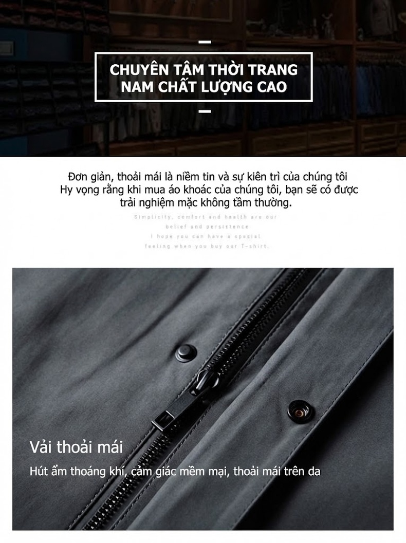 Áo Khoác Gió Nam Dáng Dài Cổ Trụ Phong Cách Doanh Nhân Màu Xám Đen chi tiết 4