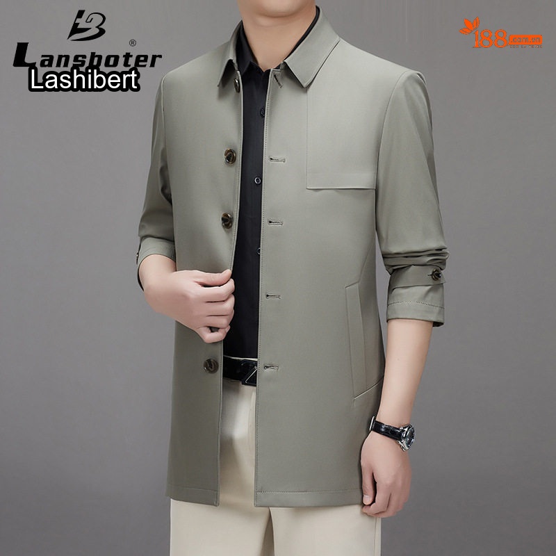 Áo Khoác Gió Nam Dáng Dài Vừa Cổ Bẻ Kiểu Áo Vest Không Nhăn Màu Xanh Navy, Xám