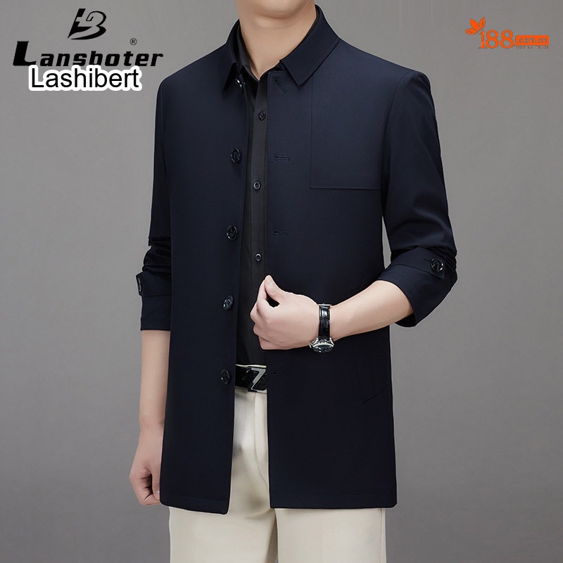 Áo Khoác Gió Nam Dáng Dài Vừa Cổ Bẻ Kiểu Áo Vest Không Nhăn Màu Xanh Navy, Xám