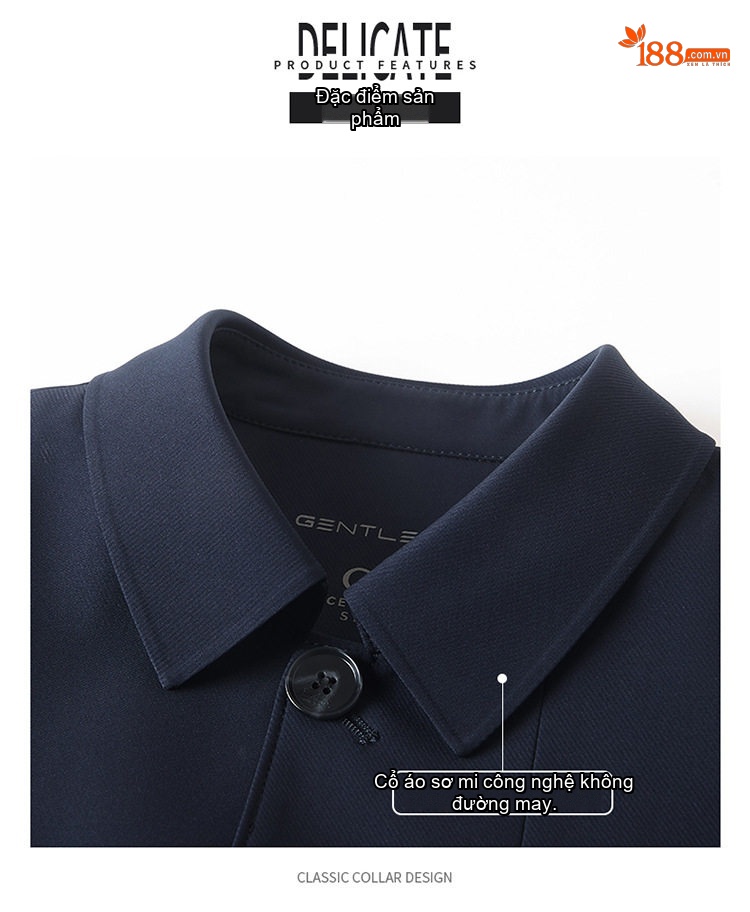 Áo Khoác Gió Nam Dáng Dài Vừa Cổ Bẻ Kiểu Áo Vest Không Nhăn Màu Xanh Navy, Xám chi tiết 4