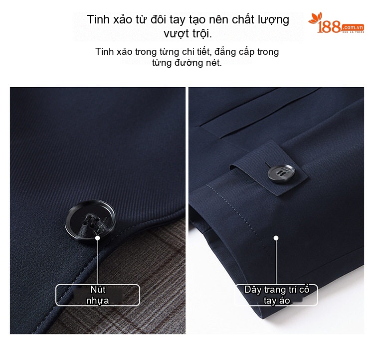 Áo Khoác Gió Nam Dáng Dài Vừa Cổ Bẻ Kiểu Áo Vest Không Nhăn Màu Xanh Navy, Xám chi tiết 5