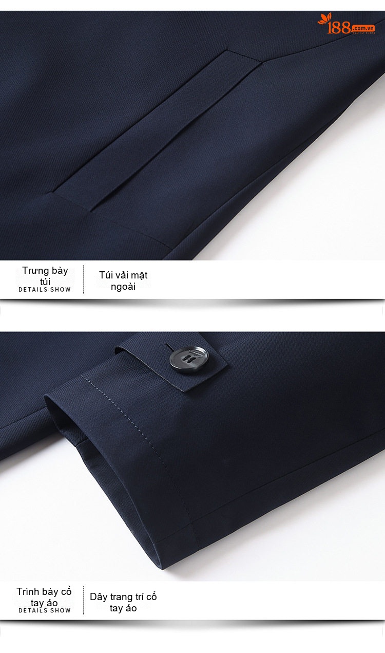 Áo Khoác Gió Nam Dáng Dài Vừa Cổ Bẻ Kiểu Áo Vest Không Nhăn Màu Xanh Navy, Xám chi tiết 23