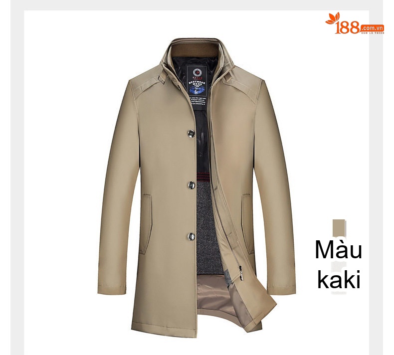Áo Khoác Gió Nam Dáng Dài Vừa Có Lớp Lót Lông Cừu Tháo Rời Màu Xanh Navy, Be chi tiết 7