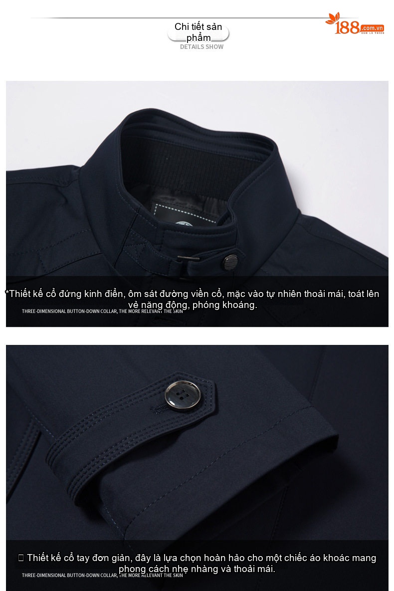 Áo Khoác Gió Nam Dáng Dài Vừa Có Lớp Lót Lông Cừu Tháo Rời Màu Xanh Navy, Be chi tiết 10