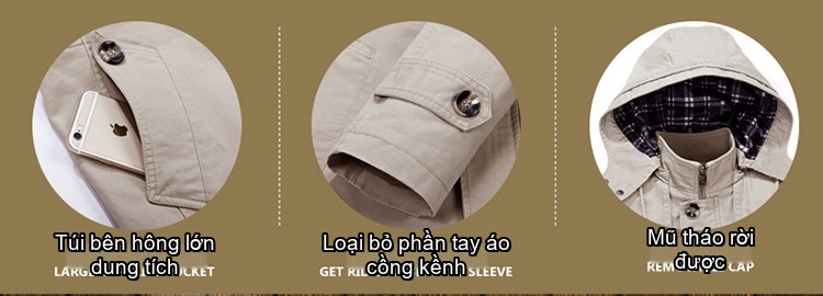 Áo Khoác Gió Nam Dáng Dài Vừa Có Mũ Trùm Đầu Phong Cách Hàn Quốc Màu Be, Nâu, Đen chi tiết 3