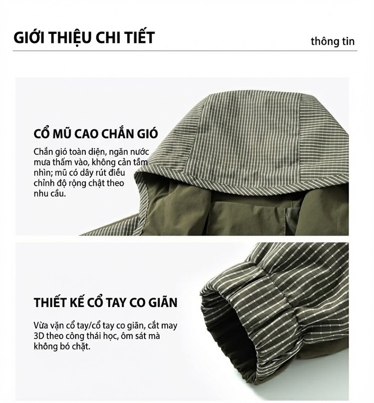 Áo Khoác Gió Nam Dáng Rộng Có Mũ Trùm Đầu Phong Cách Công Sở Màu Xanh Olive Sọc chi tiết 7