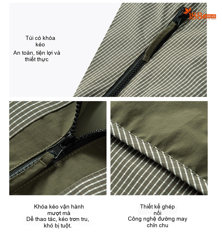 Áo Khoác Gió Nam Dáng Rộng Có Mũ Trùm Đầu Phong Cách Công Sở Màu Xanh Olive Sọc chi tiết 8