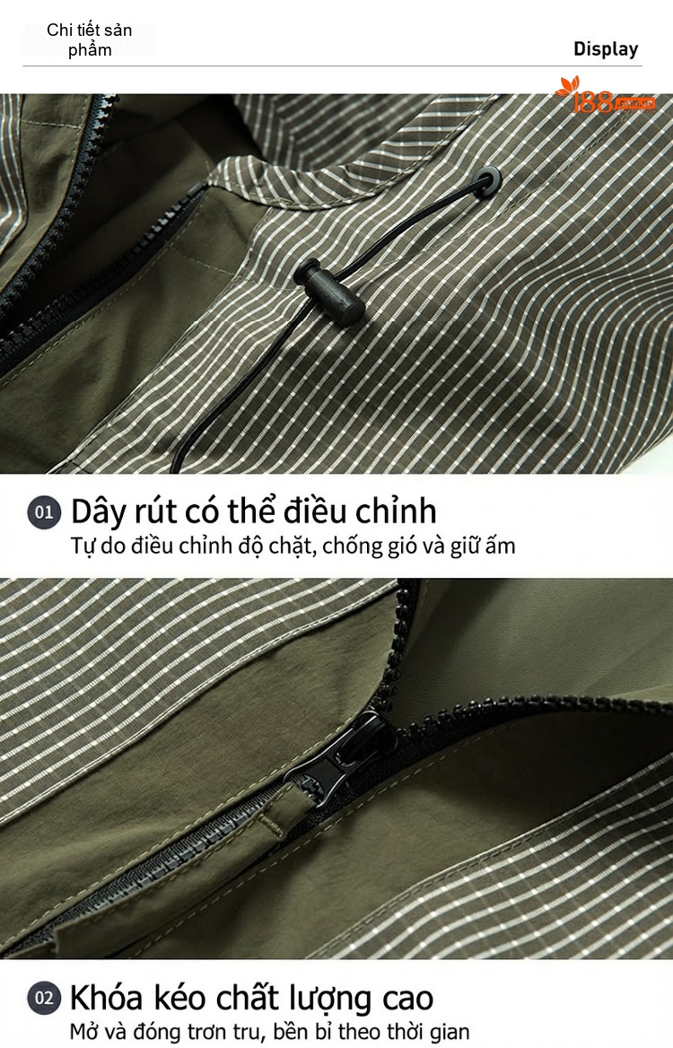 Áo Khoác Gió Nam Dáng Rộng Có Mũ Trùm Đầu Phong Cách Công Sở Màu Xanh Olive Sọc chi tiết 13