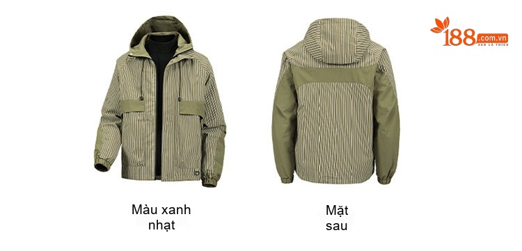 Áo Khoác Gió Nam Dáng Suông Có Mũ Trùm Đầu Họa Tiết Sọc Màu Xanh Olive, Trắng chi tiết 4
