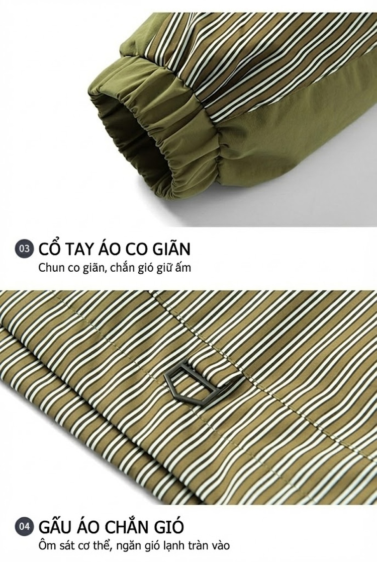 Áo Khoác Gió Nam Dáng Suông Có Mũ Trùm Đầu Họa Tiết Sọc Màu Xanh Olive, Trắng chi tiết 14