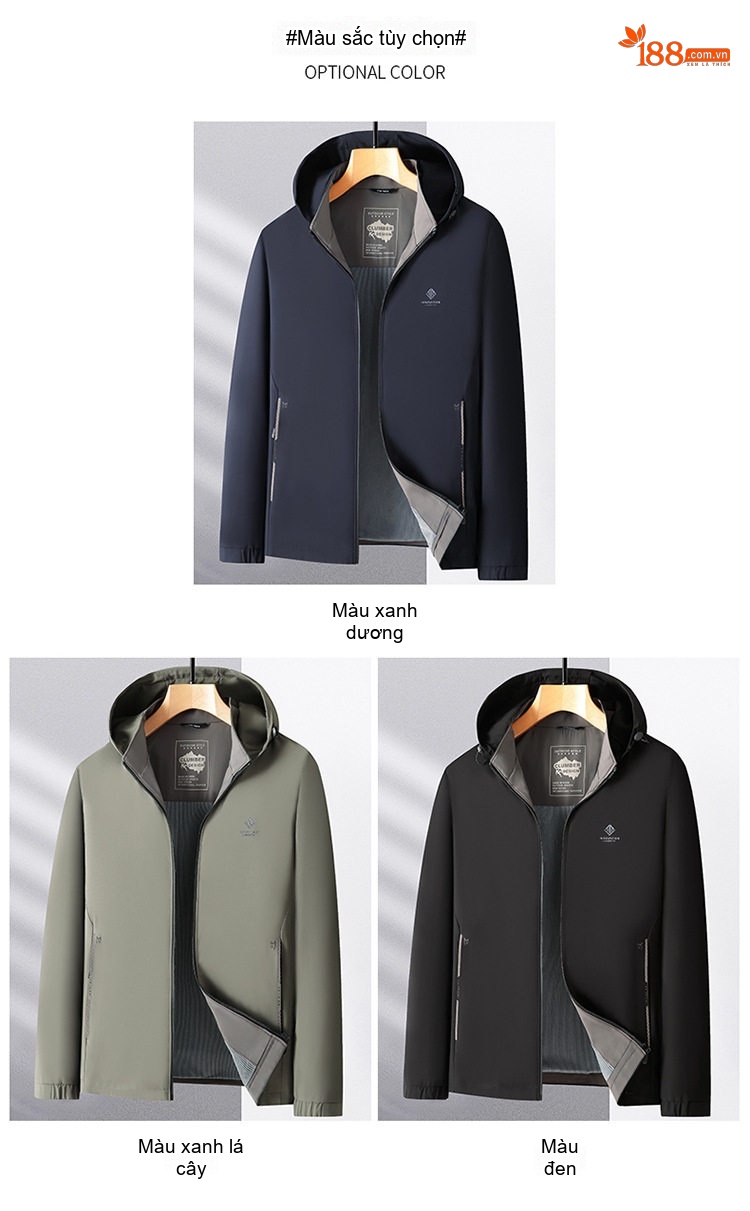 Áo Khoác Gió Nam Mỏng Có Mũ Trùm Đầu Phong Cách Casual Màu Đen, Xám, Xanh Navy chi tiết 7