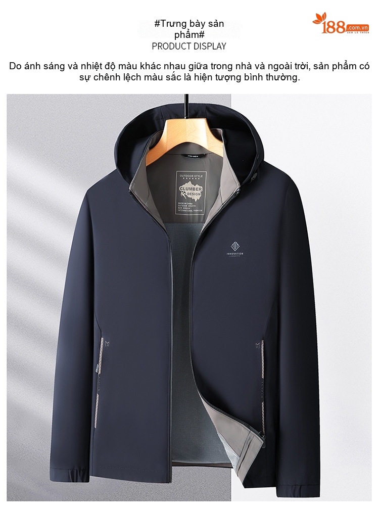Áo Khoác Gió Nam Mỏng Có Mũ Trùm Đầu Phong Cách Casual Màu Đen, Xám, Xanh Navy chi tiết 8