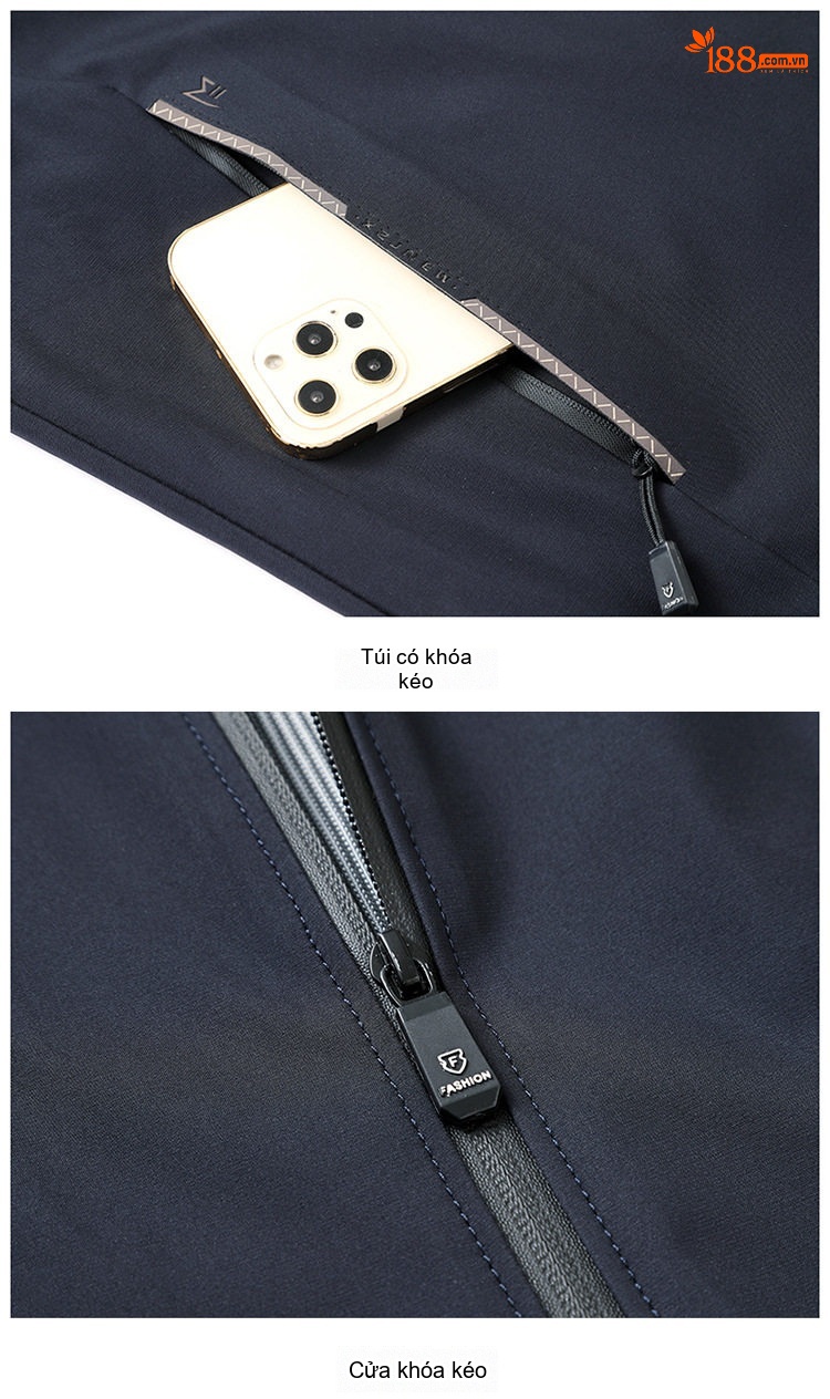 Áo Khoác Gió Nam Mỏng Có Mũ Trùm Đầu Phong Cách Casual Màu Đen, Xám, Xanh Navy chi tiết 17