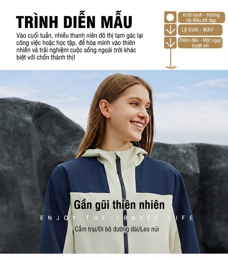 Áo khoác gió chống nước chống gió nam nữ phối màu có mũ dáng rộng chi tiết 11