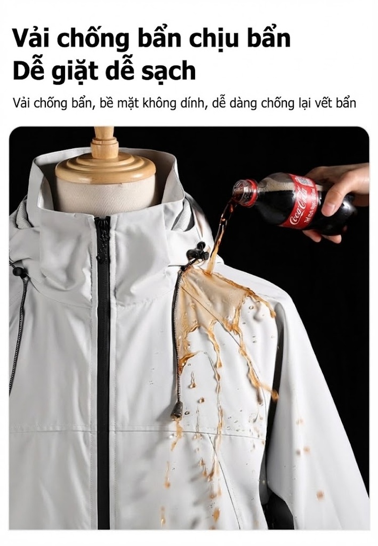 Áo khoác gió chống thấm nước có mũ trùm đầu phong cách leo núi chi tiết 7