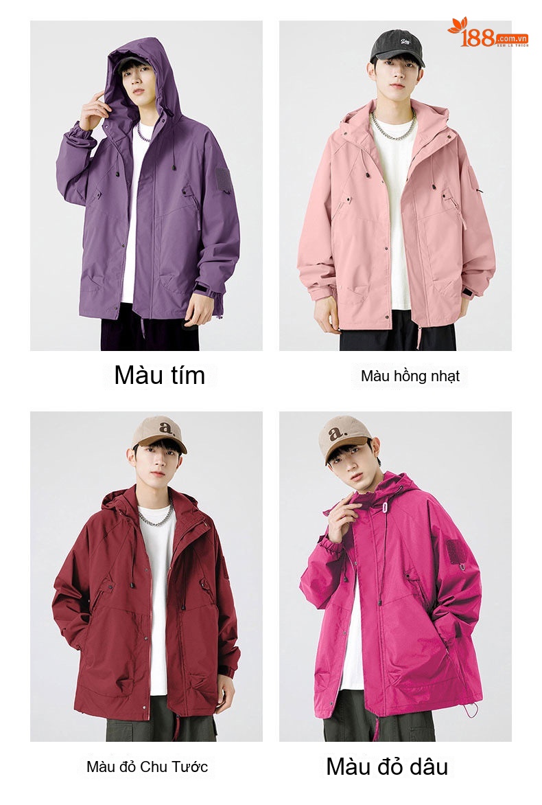 Áo Khoác Gió Nam Nữ Thu Đông Dáng Rộng Phong Cách Casual Ngoài Trời Màu Đen, Be, Tím, Vàng... chi tiết 4
