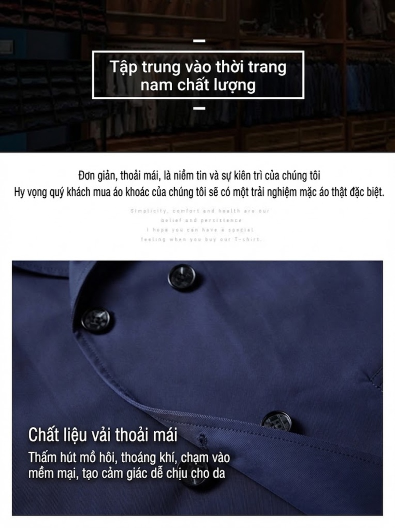 Áo Khoác Gió Nam Trung Niên Ve Áo Hai Hàng Khuy Phong Cách Doanh Nhân Màu Đen, Nâu, Xanh Navy, Be chi tiết 2