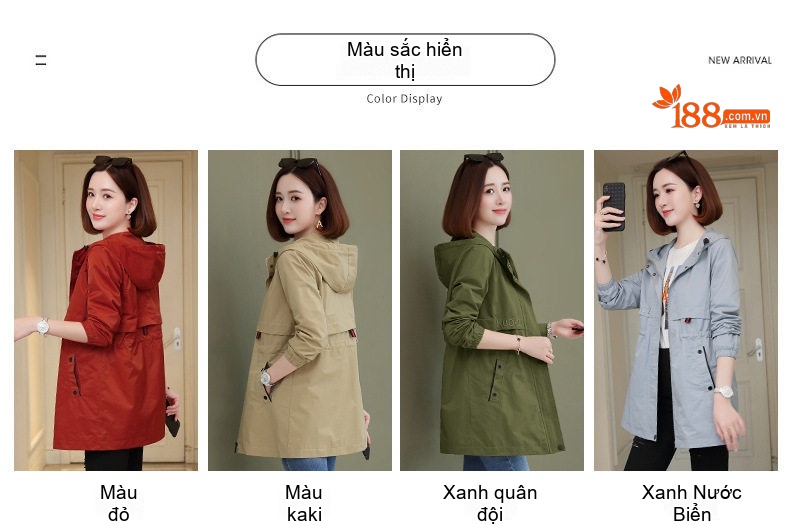 Áo Khoác Gió Nữ Dáng Dài Vừa Phong Cách Hàn Quốc Màu Be, Xám, Xanh Olive, Đỏ chi tiết 6