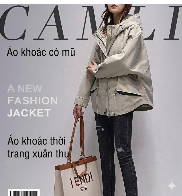 Áo Khoác Gió Nữ Dáng Lửng Vừa Mũ Trùm Đầu Kiểu Công Sở Phong Cách Thời Trang Màu Be chi tiết 1