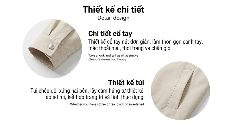 Áo Khoác Gió Nữ Dáng Ngắn Có Mũ Trùm Đầu Rộng Thoải Mái Màu Be, Đen chi tiết 7