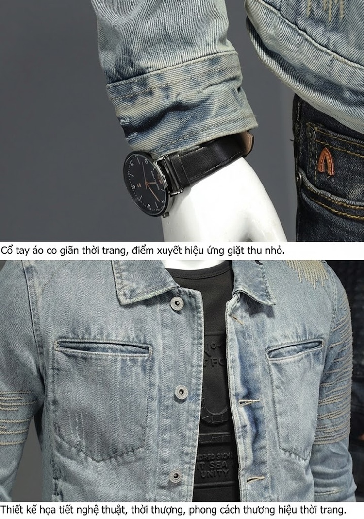 Áo Khoác Jean Nam Màu Xanh Da Trời Nhạt Thêu Họa Tiết Phong Cách Retro chi tiết 9
