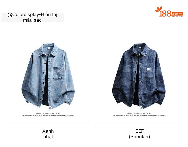 Áo Khoác Jean Nam Nữ Dáng Rộng Tay Dài Họa Tiết Caro Màu Xanh Lam chi tiết 3