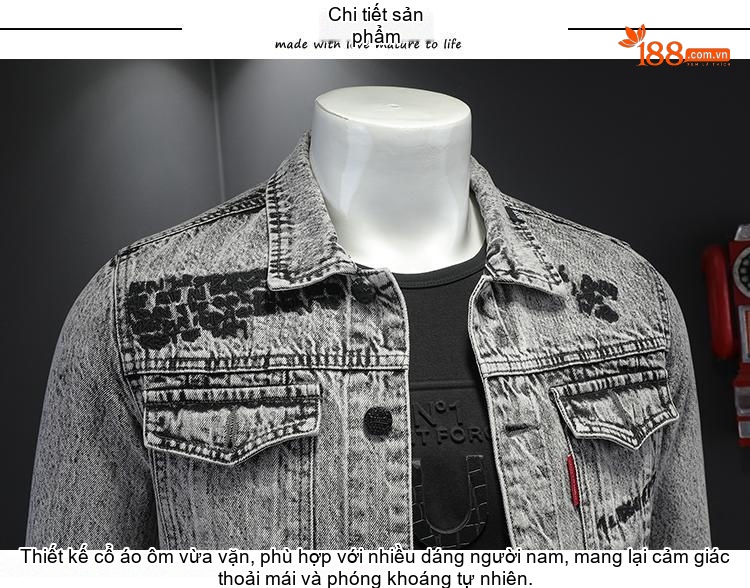 Áo Khoác Jean Nam Phong Cách Vintage Tuyết Rơi Thêu Túi chi tiết 11