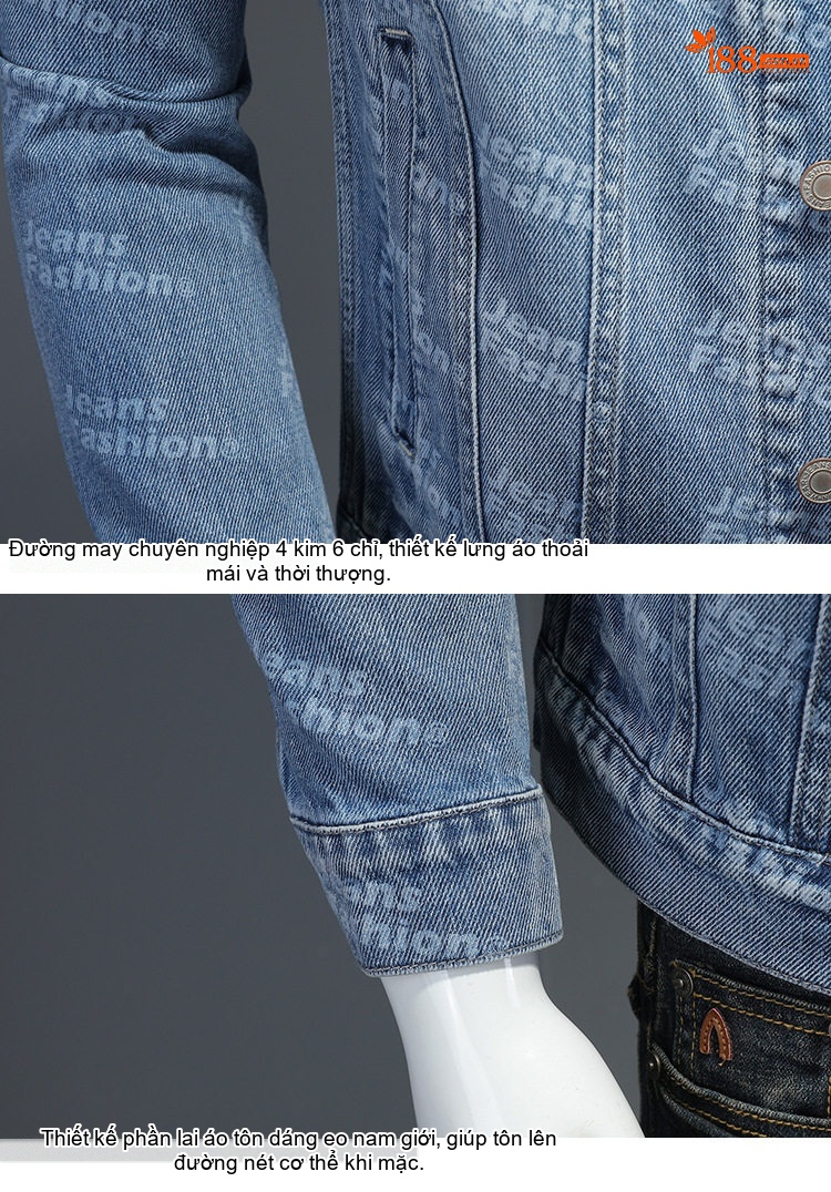 Áo Khoác Jean Nam Slimfit In Họa Tiết Thu Đông Màu Xanh Jean chi tiết 12