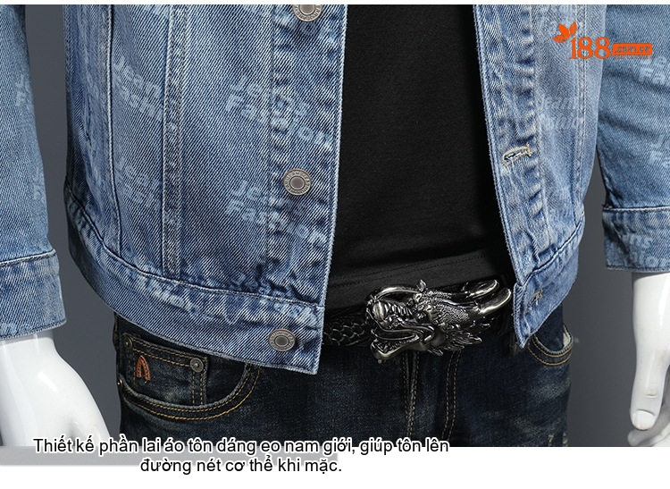 Áo Khoác Jean Nam Slimfit In Họa Tiết Thu Đông Màu Xanh Jean chi tiết 14