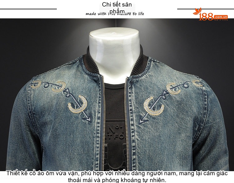 Áo Khoác Jean Nam Thêu Họa Tiết Bò Sát Phong Cách Retro chi tiết 10