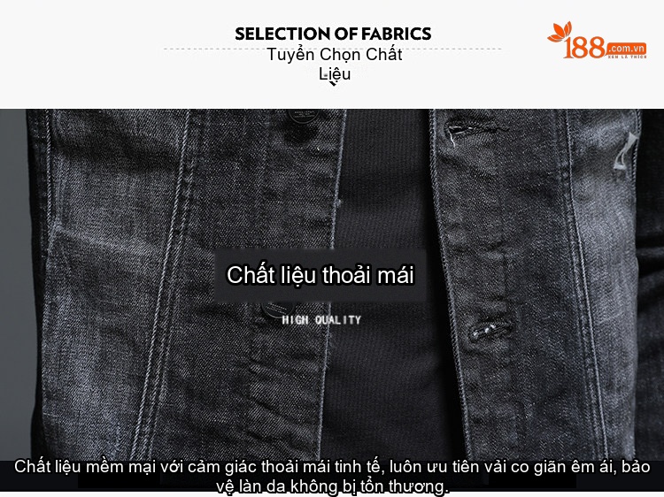 Áo Khoác Jean Nam Thêu Họa Tiết Đen Co Giãn Ôm Dáng chi tiết 3