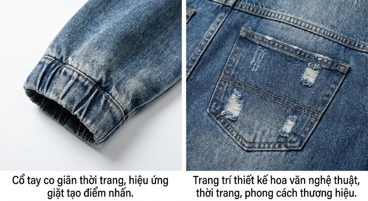 Áo Khoác Jean Nam Thêu Họa Tiết Phong Cách Retro Màu Xanh Dương chi tiết 10