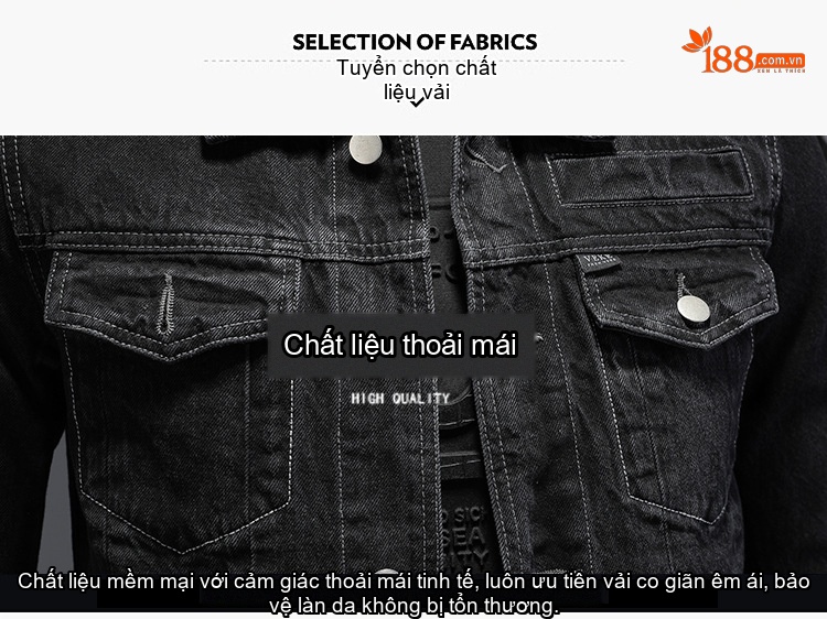 Áo Khoác Jean Nam Wash Rách Phong Cách Châu Âu Cổ Điển Màu Đen chi tiết 2