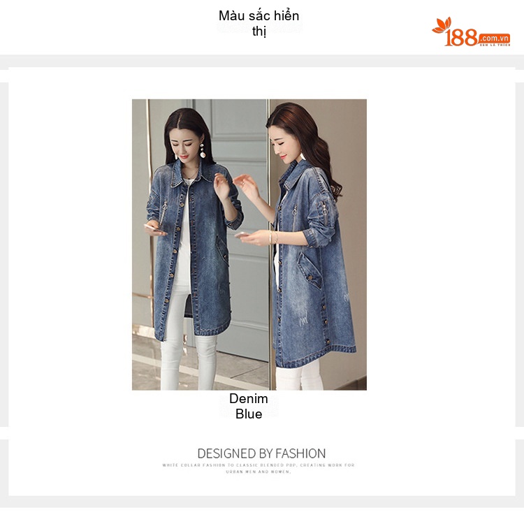 Áo Khoác Jean Nữ Dáng Dài Form Rộng Phong Cách Hàn Quốc Màu Xanh Jean chi tiết 8