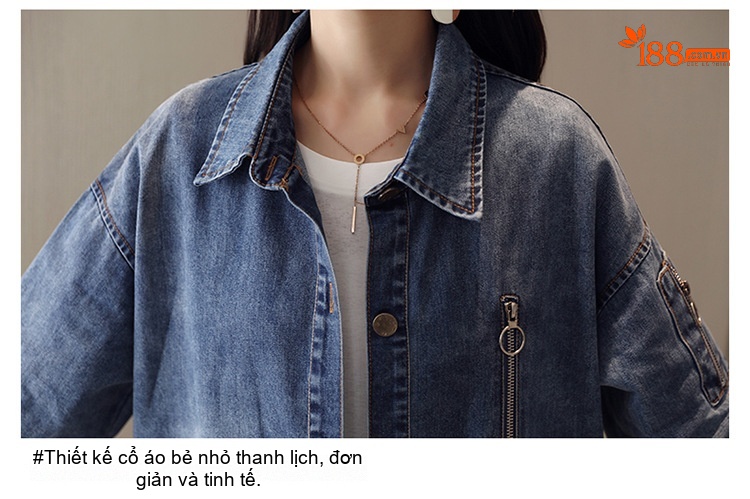 Áo Khoác Jean Nữ Dáng Dài Form Rộng Phong Cách Hàn Quốc Màu Xanh Jean chi tiết 15